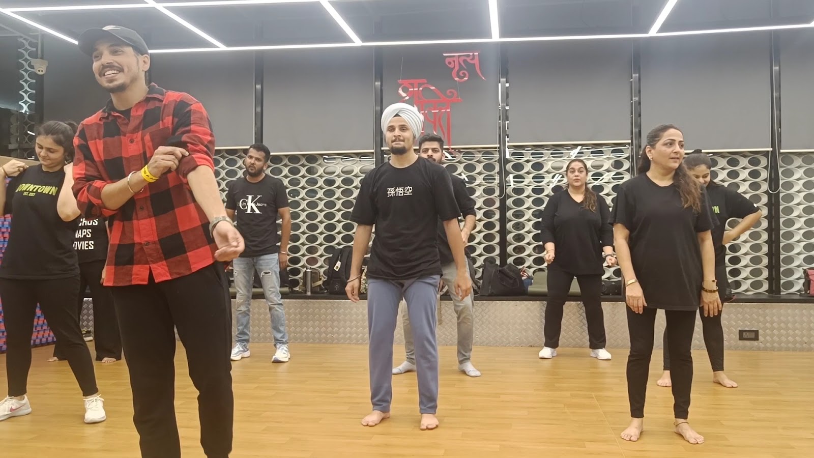 Group dance fitness class in the studio